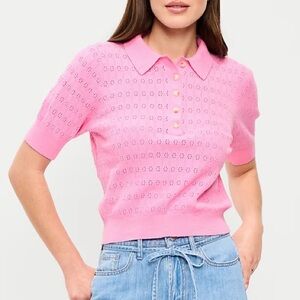 Old Navy SoSoft Lite Short-Sleeve Pointelle Cropped Polo in Pink Hydrangea